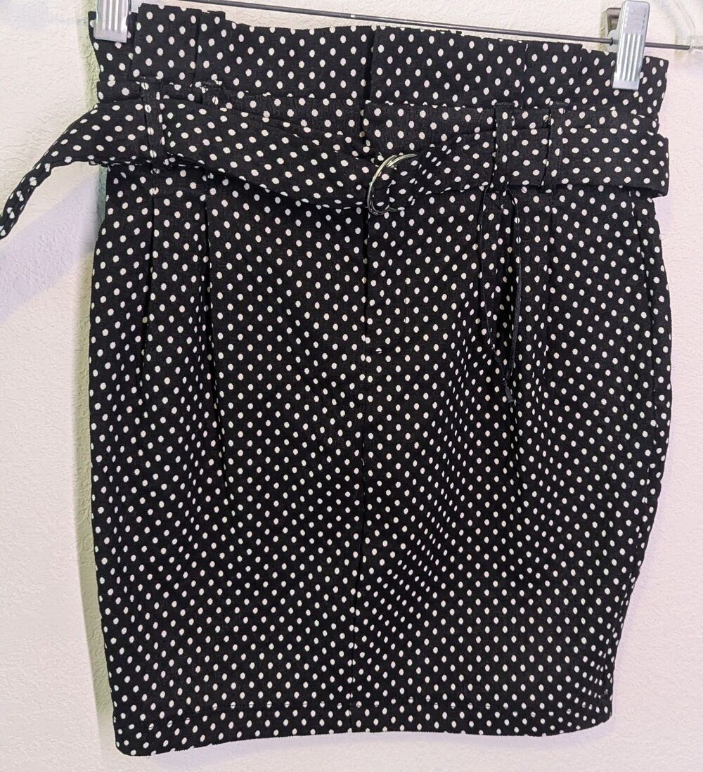 Chocolate Black And White Polkadot Skirt Size S Small (26x17) (821m)